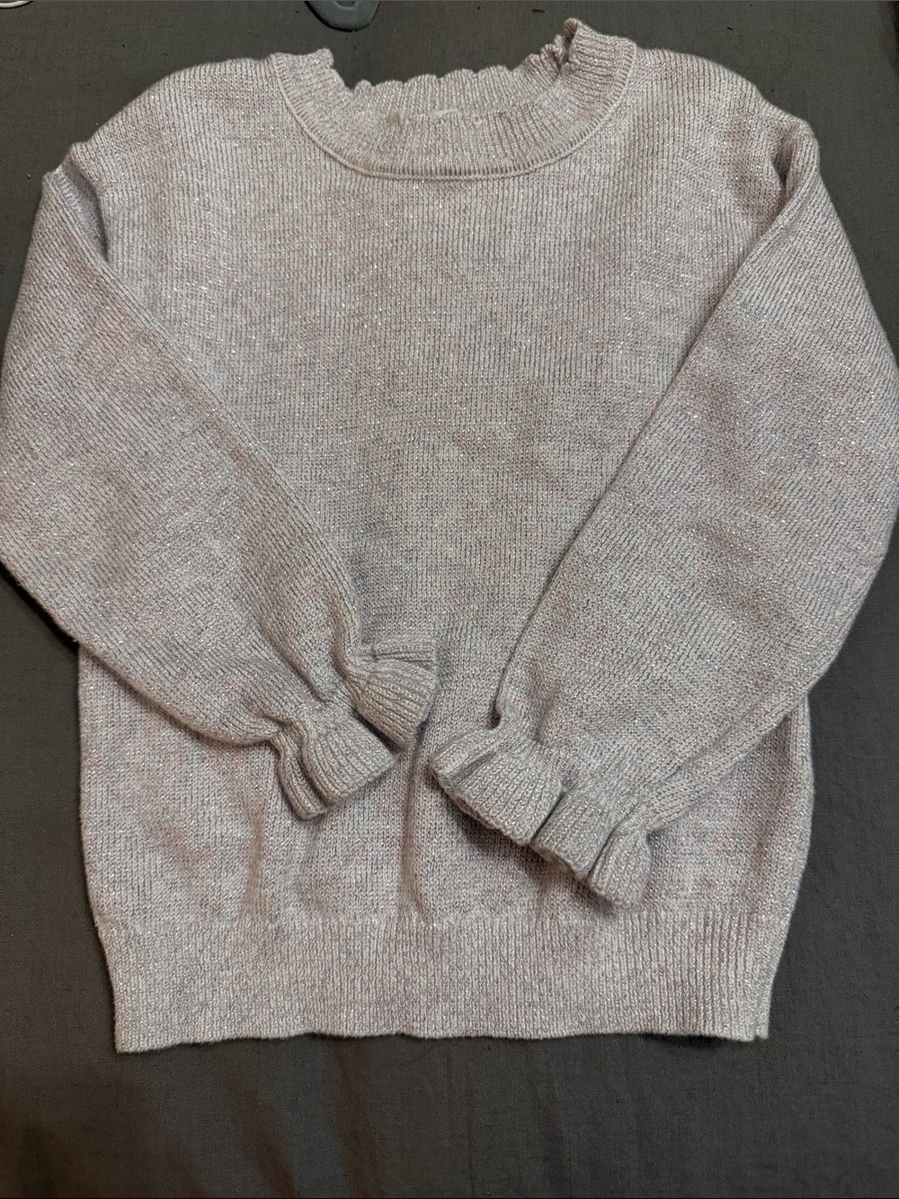GAP Light Grey w/Pink & Blue Metallic Ruffle Neck Sweater